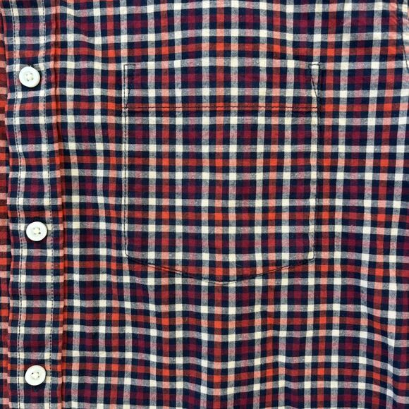 Goodfellow Plaid Poplin Button Up Shirt Mens Large Slim Red Blue Business Casual - Picture 3 of 11